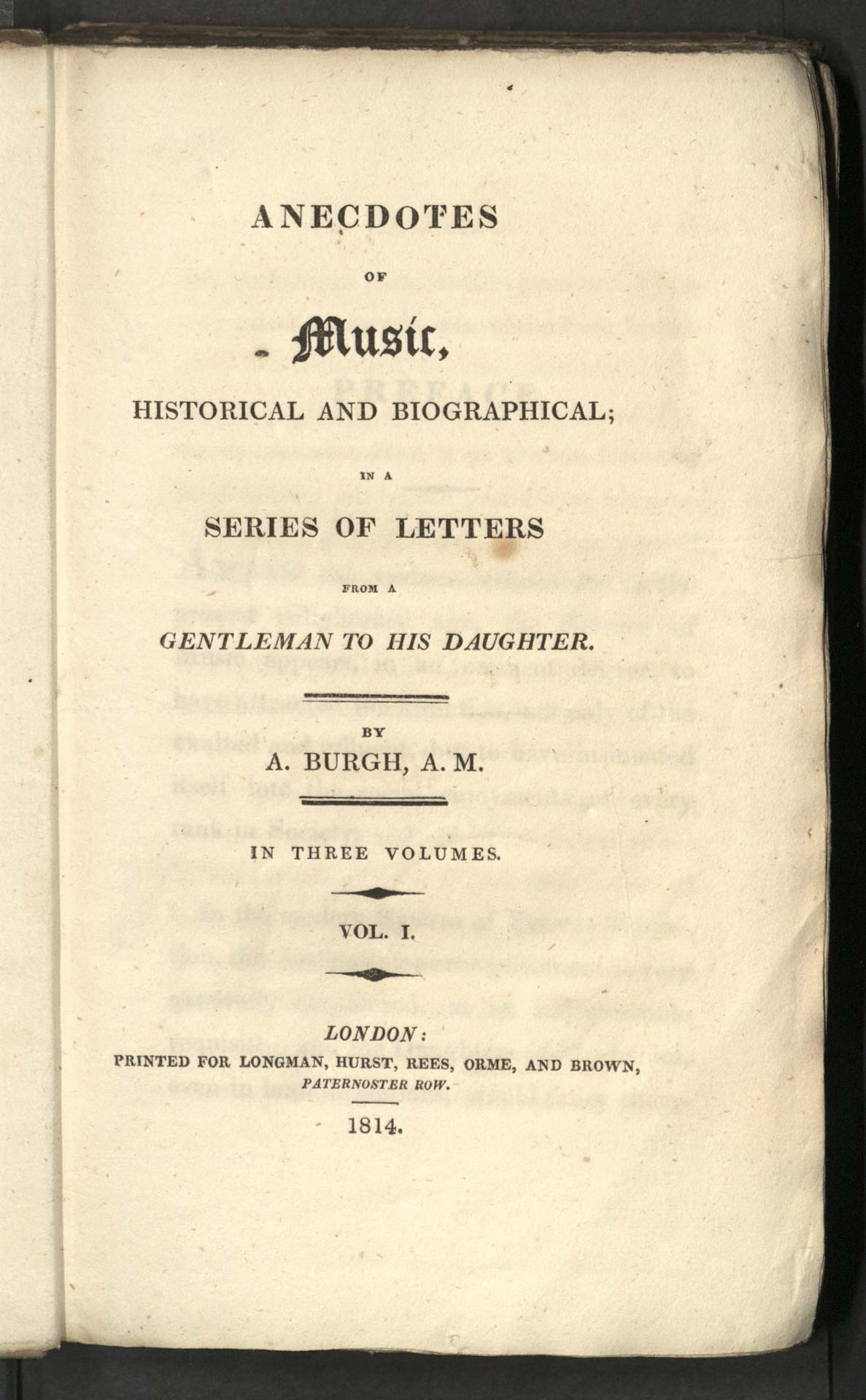 ANECDOTES OF Music, HISTORICAL AND BIOGRAPHICAL