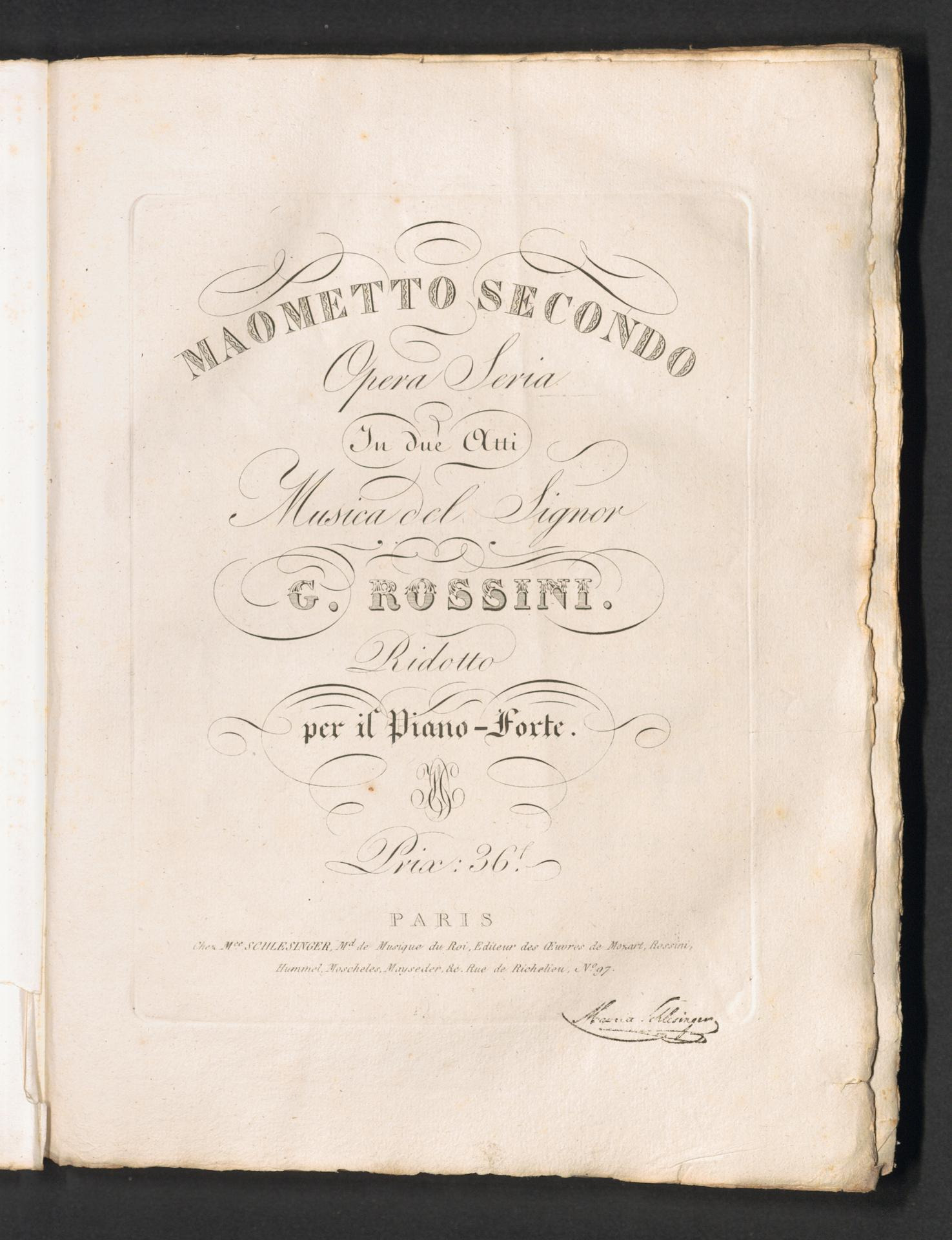 Maometto Secondo, Opera Seria in due Atti