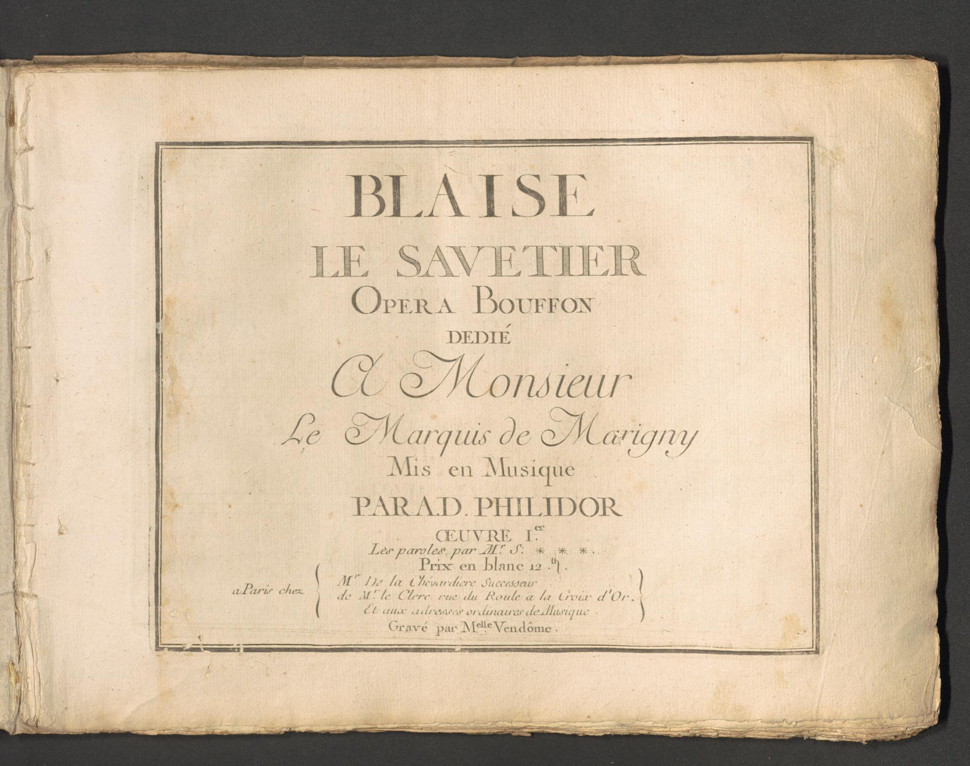Blaise le Savetier, Opera Bouffon, Op. 1 