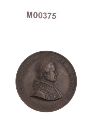 Medaile Pia IX. na basiliku sv. Pavla po vyhoření
