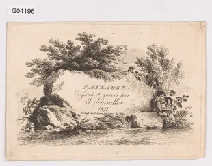 Titulní list ke sbírce kreseb a rytin s francouzským textem: Krajiny kreslené a ryté J. Schindlerem 1811