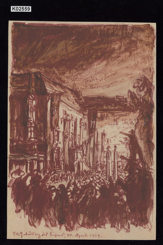 Oslava padesátin Vůdce 20. 4. 1939. před olomouckou radnicí