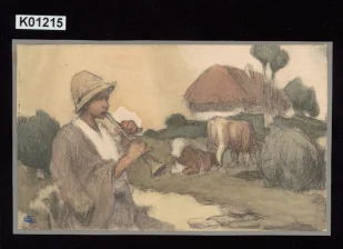 Pasák krav hrající na píšťalu
