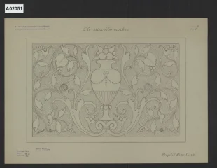 Ornament, školní kresba z odborné školy pro zpracování dřeva ve Valašském Meziříčí, třída J. K. Dirlama