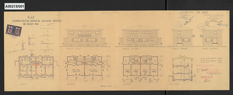 Rodinný dřevěný dvojdům \obecně prospěšného stavebního a bytového družstva n. p. Milo Olomouc, čp. 59, 60 - Povel