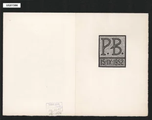 K narozeninám Petra Bezruče, dvojlist; na 1. straně dřevorytem: P. B. 15.IX 1952