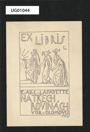 Ex libris K. AD. LAFAYETTE / NA TŘECH ROVINÁCH/V OR. OLOMOUCI