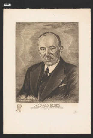 (Podobizna Dr. E. Beneše, vlevo dole pod obr. remarka s portrétní hlavou T.G.M.)