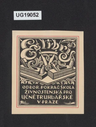 Ex libris Odbor. pokrač. škola živnostenská pro učně truhlářské v Praze