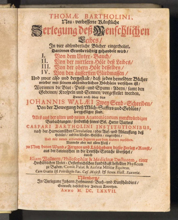 THOMAE BARTHOLINI, Neu-verbesserte Künstliche Zerlegung deß Menschlichen Leibes