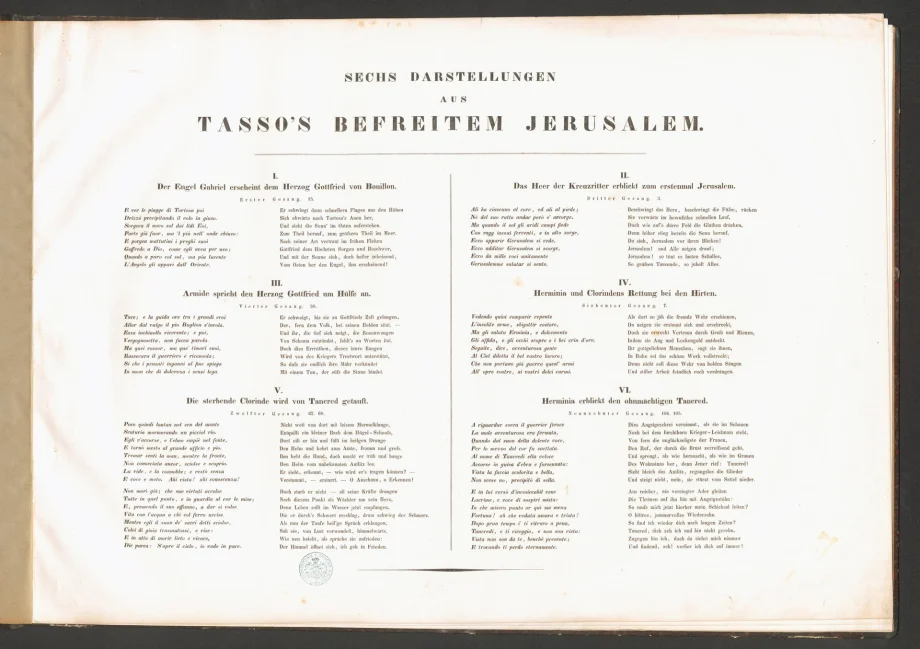 SECHS ENTWÜRFE ZU DARSTELLUNGEN AUS TASSO'S BEFREITEM JERUSALEM