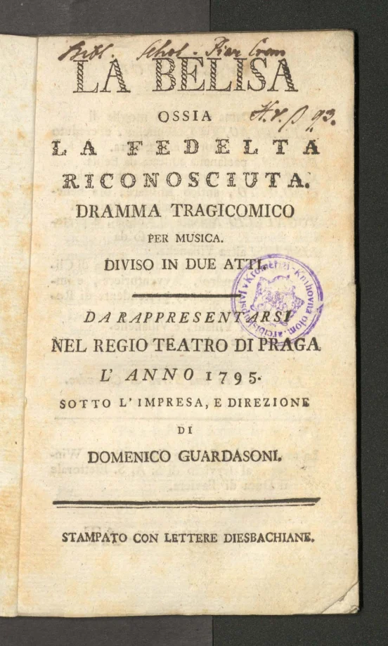 LA BELISA OSSIA LA FEDELTA RICONOSCIUTA