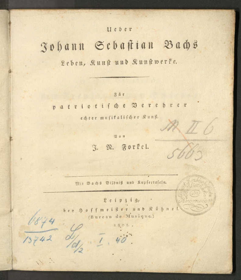 Ueber Johann Sebastian Bachs Leben, Kunst und Kunsrwerke