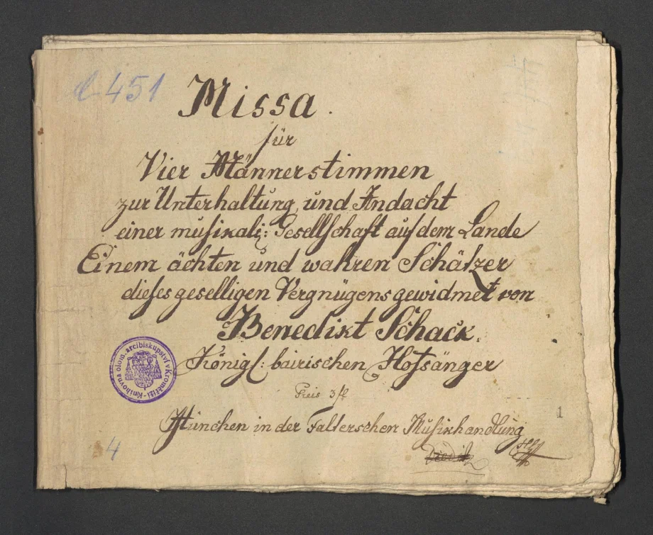 Missa für Männerstimmen zur Unterhaltung und Andacht einer musikal. Gesselschaft auf dem Lande 